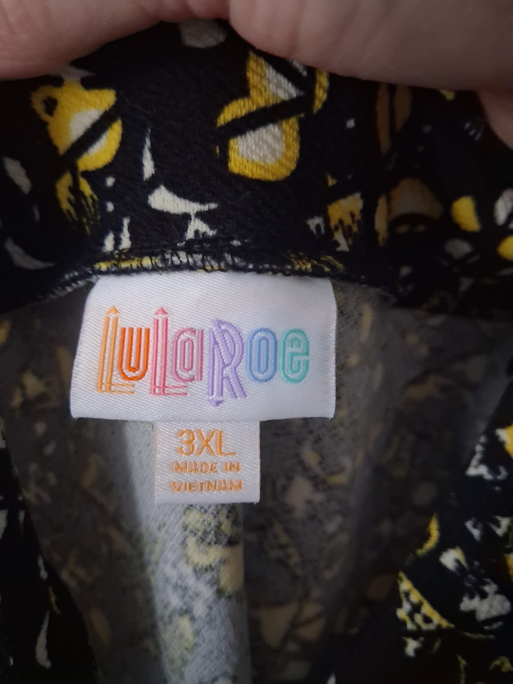 LuLaRoe Black, Yellow and White Abstract Midi Skirt - Picture 2 of 2